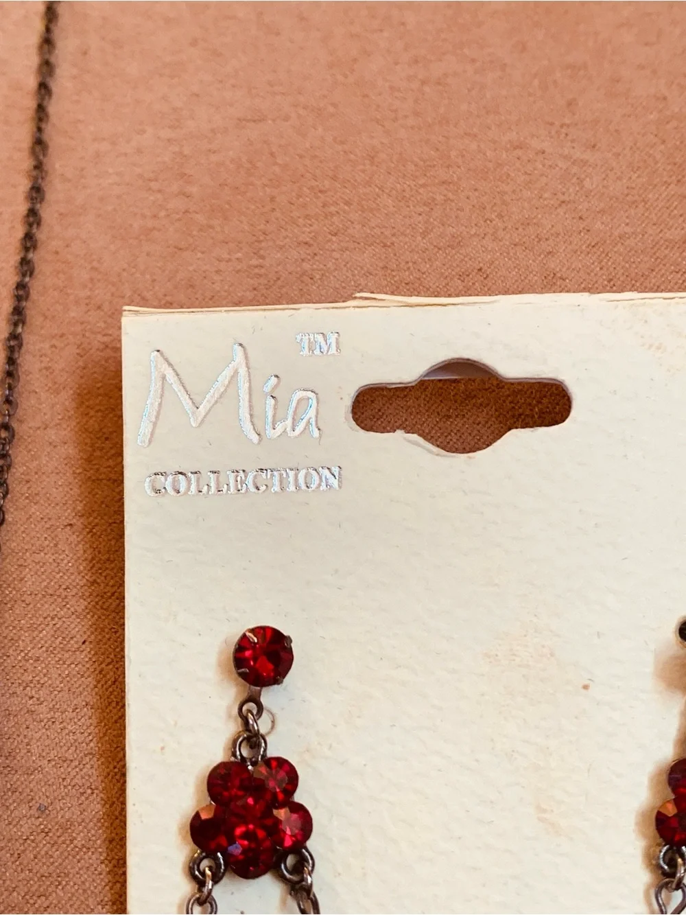 Dangling Red Crystal Necklace and Earrings Set - Mia Collection